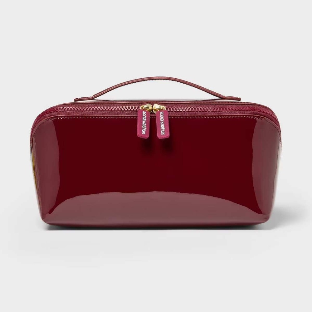 Sonia Kashuk Makeup Bag Women OS Burgundy Patent Travel Toiletry Case NWT
